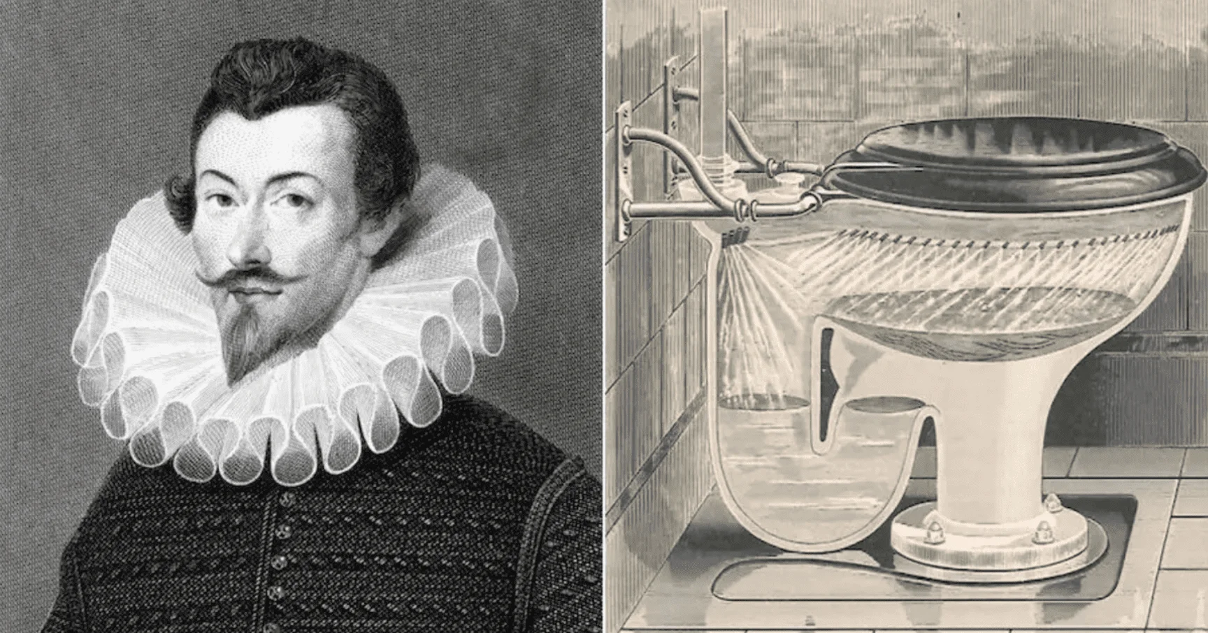 Hình ảnh John Harington và phát minh chiếc bồn cầu đầu tiên trên thế giới