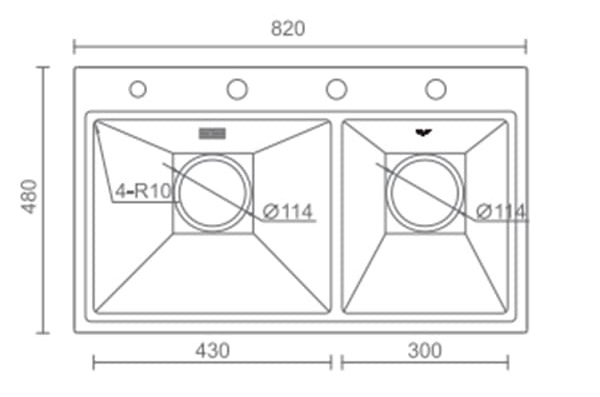 Bản vẽ kỹ thuật Chậu rửa bát 2 hố Geler GL-8248