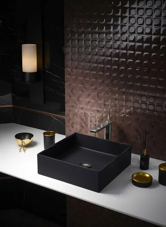 Chậu rửa mặt lavabo đặt bàn vuông thành mỏng màu đen Kohler Mica K-90011T-7