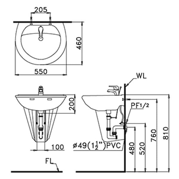 Kích thước lăp đặt bồn rửa mặt Caesar L2150