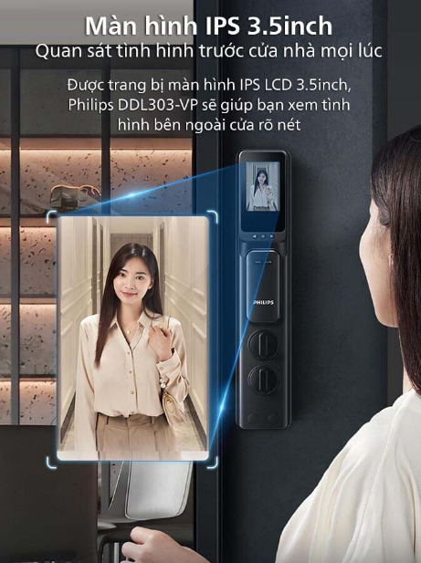 Màn hình khóa cửa thông minh Philips hiện thị rõ ràng