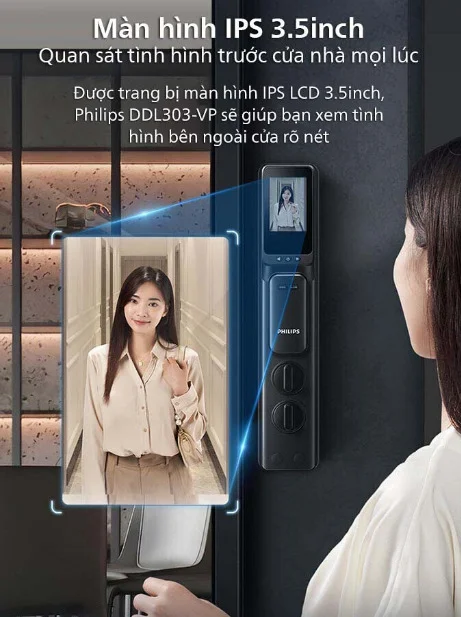 Màn hình khóa cửa thông minh Philips hiện thị rõ ràng