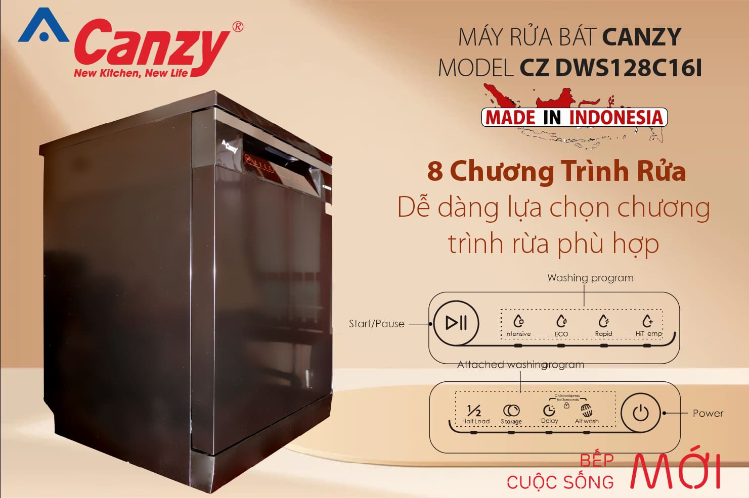 Máy rửa chén canzy dws128c16i