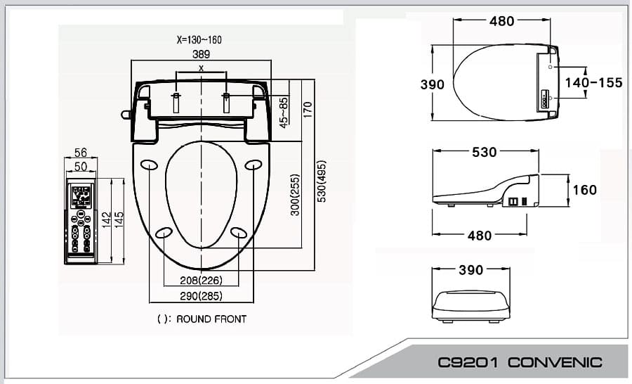 bản vẽ kỹ thuật Nắp rửa điện tử COTTO C9201