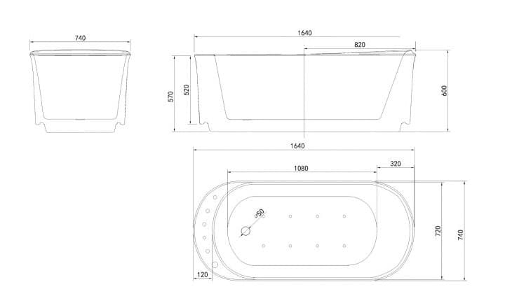 Bảng vẽ kỹ thuậ tBồn tắm Nofer NG-1028PP