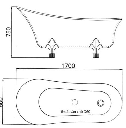 Bảng vẽ kỹ thuật Bồn tắm Nofer NG-1711