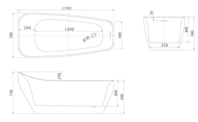 Bảng vẽ kỹ thuật Bồn tắm Nofer NG–1846