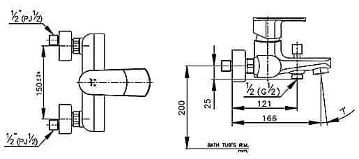 bản vẽ kỹ thuật Vòi Sen Tắm nóng lạnh COTTO CT2052A