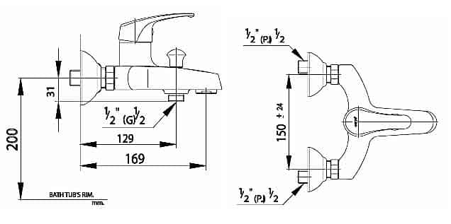 bản vẽ kỹ thuật Vòi Sen Tắm nóng lạnh COTTO CT366A