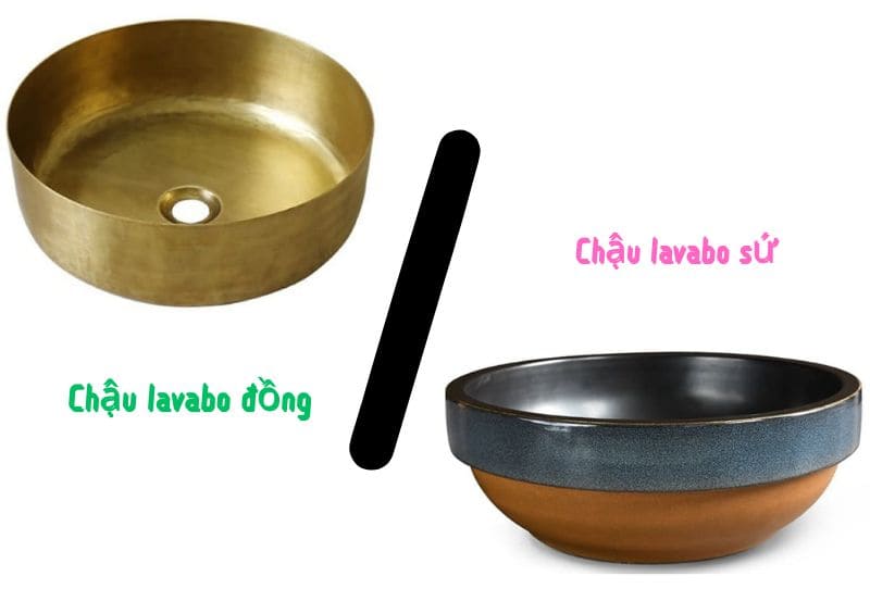 So sánh chậu lavabo đồng và lavabo sứ