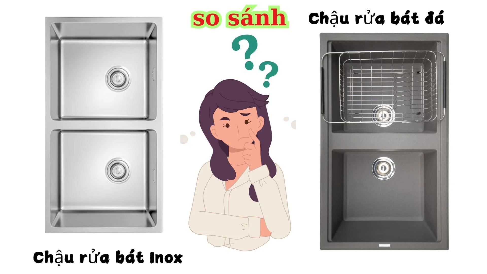So sánh chậu rửa bát đá và chậu rửa inox