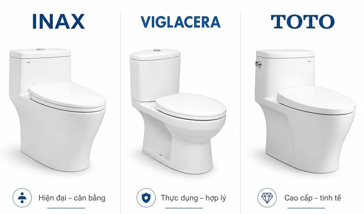 Bảng so sánh nhanh bồn cầu Inax, Viglacera và Toto