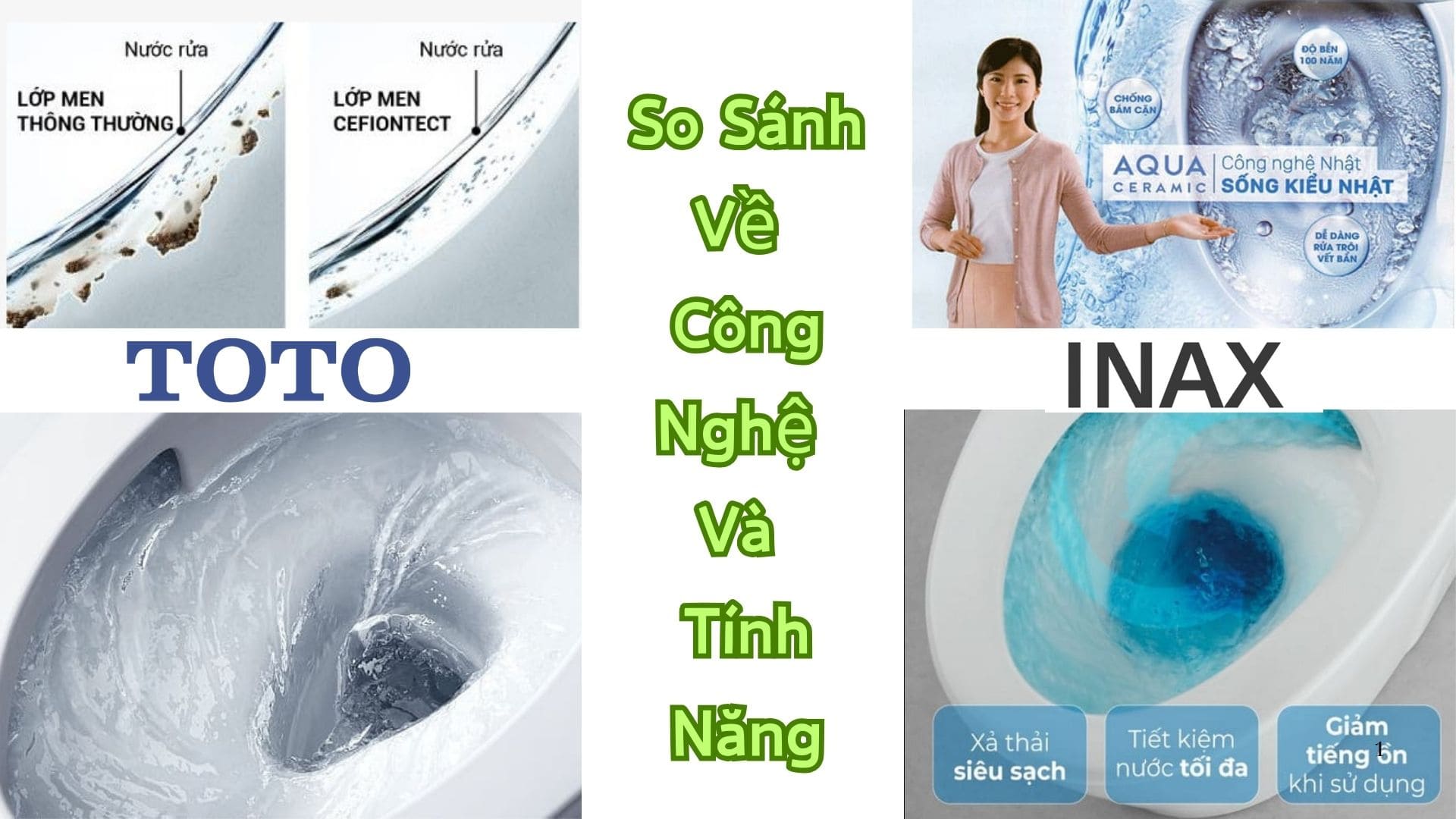 so sánh về công nghệ và tính năng bồn cầu toto và inax 