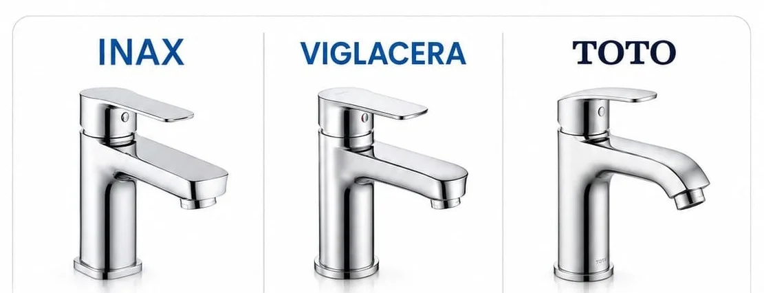 So sánh nhanh vòi chậu Inax, Viglacera và Toto