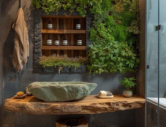 Lavabo và cây xanh