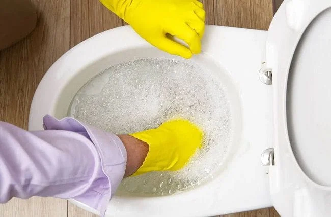 Thông bồn cầu bị tắc bằng tay