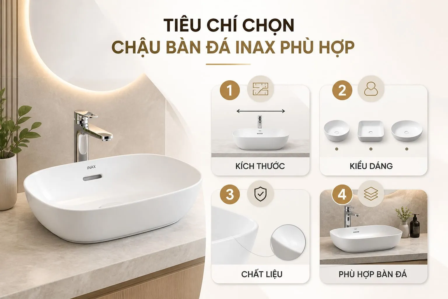 Tiêu chí chọn chậu bàn đá Inax phù hợp