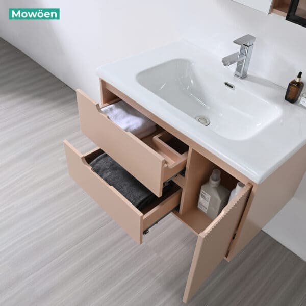 Tủ chậu lavabo tích hợp hoặc kệ treo – Tối đa hóa không gian lưu trữ