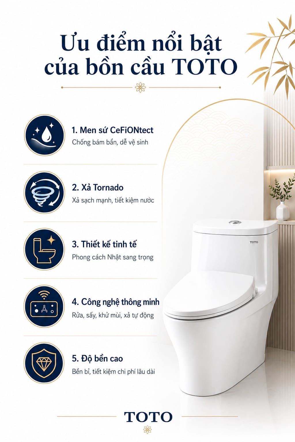 Ưu điểm nổi bật của bồn cầu TOTO