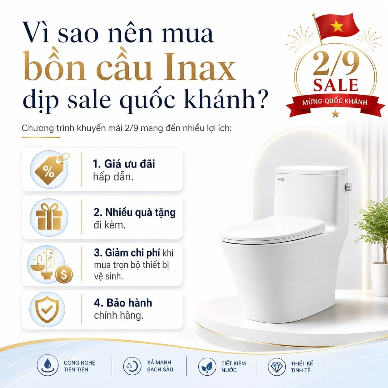 Vì sao nên mua bồn cầu Inax dịp sale quốc khánh?