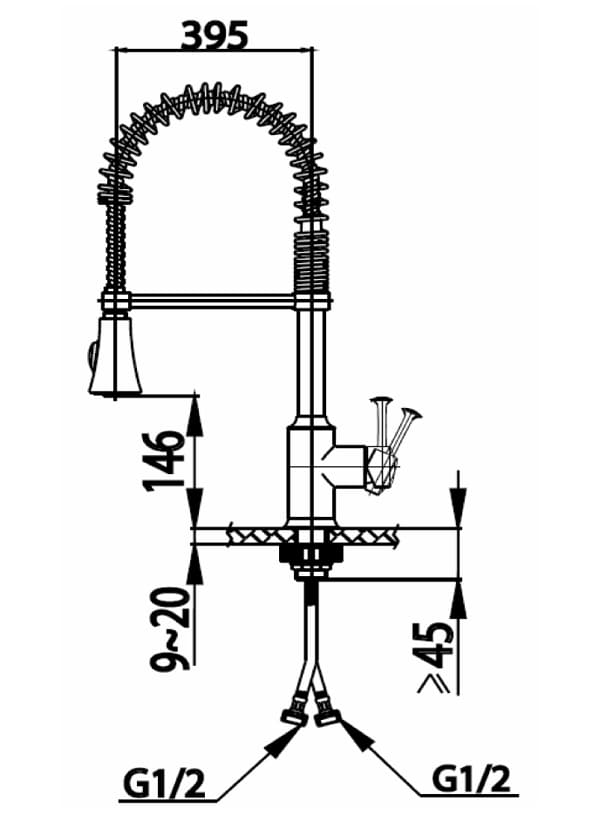 bản vẽ kỹ thuật Vòi rửa bát nóng lạnh COTTO CT2099A
