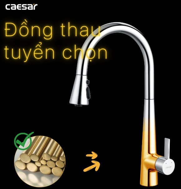 Vòi bếp dây rút caesar k905 chính hãng giá rẻ tại Luxbath