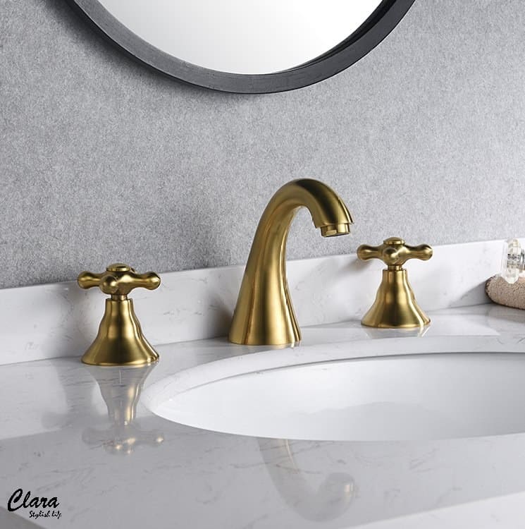 Vòi chậu 3 lỗ màu vàng Clara 