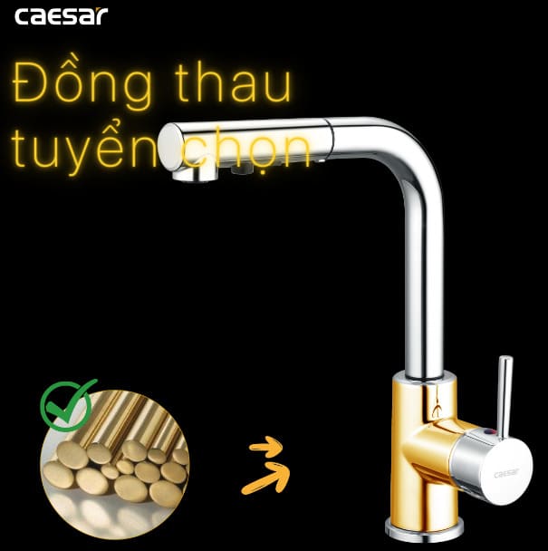 Vòi chậu bếp dây rút chất liệu đông