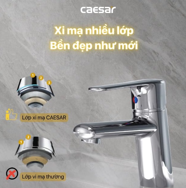Vòi chậu Caesar lớp xi mạ bền đẹp như mới