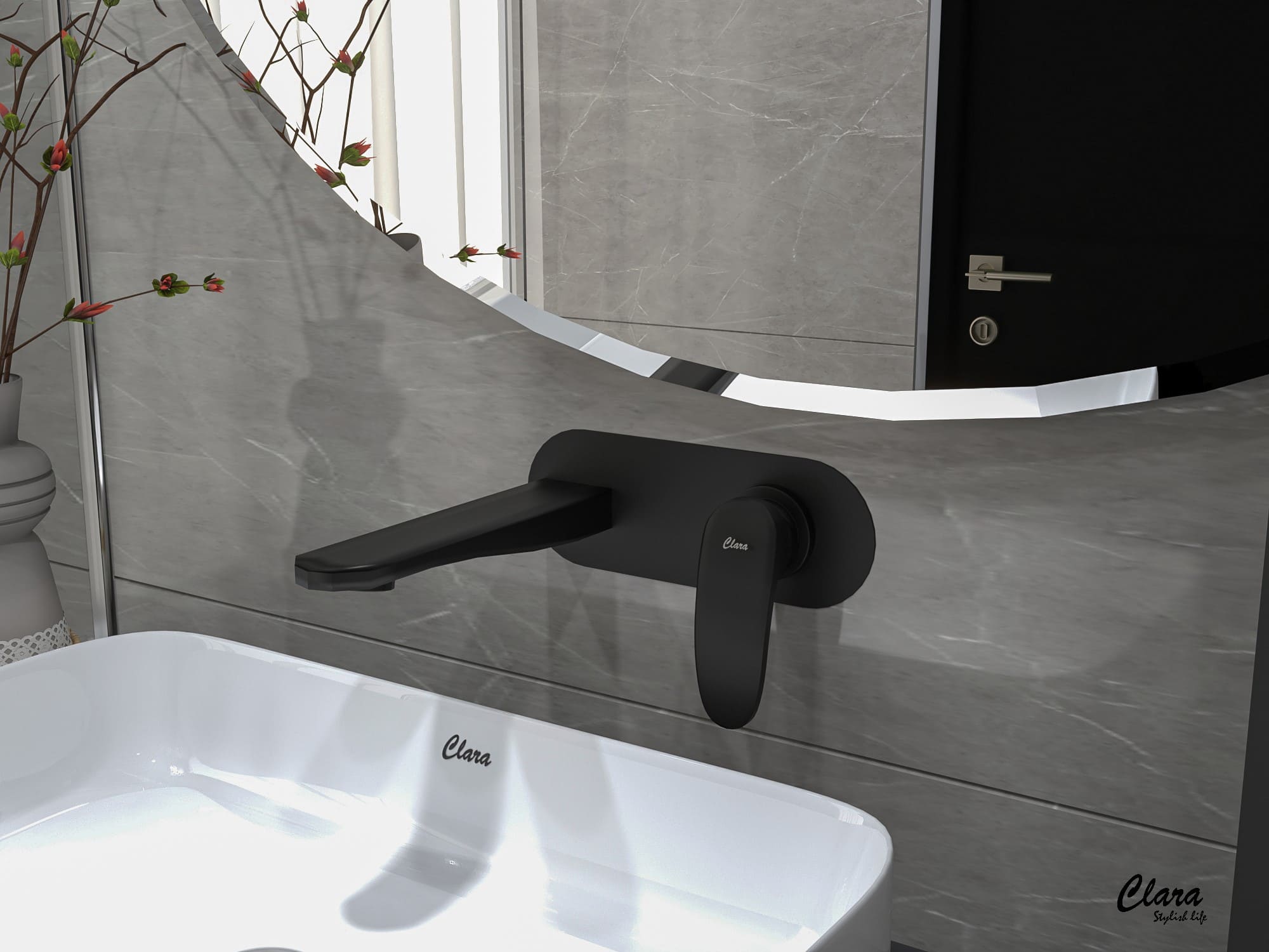 Vòi chậu gắn tường màu đen Clara