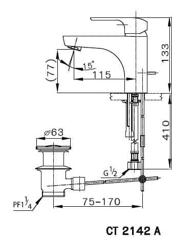 bản vẽ kỹ thuật Vòi rửa mặt lavabo COTTO CT2142A