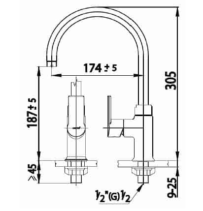 bản vẽ kỹ thuật Vòi rửa bát lạnh COTTO CT1117A