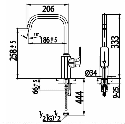 bản vẽ kỹ thuật Vòi rửa bát nóng lạnh COTTO CT2150A