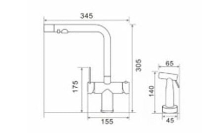 Bản vẽ kỹ thuật Vòi rửa bát nóng lạnh Geler GL 3063
