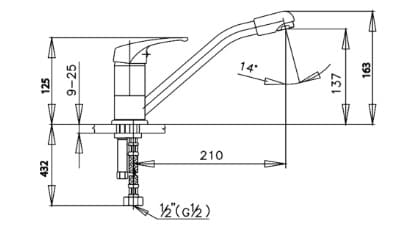 bản vẽ kỹ thuật Vòi rửa bát nóng lạnh COTTO CT288D