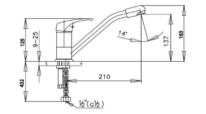 bản vẽ kỹ thuật Vòi rửa bát nóng lạnh COTTO CT288D