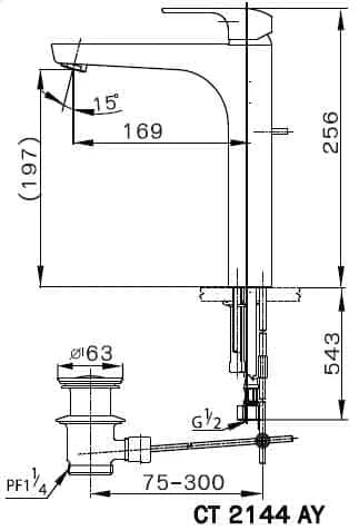bản vẽ kỹ thuật Vòi rửa mặt lavabo COTTO CT2144AY 