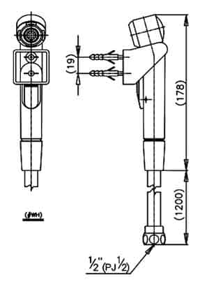bản vẽ kỹ thuật Vòi xịt vệ sinh COTTO CT666N